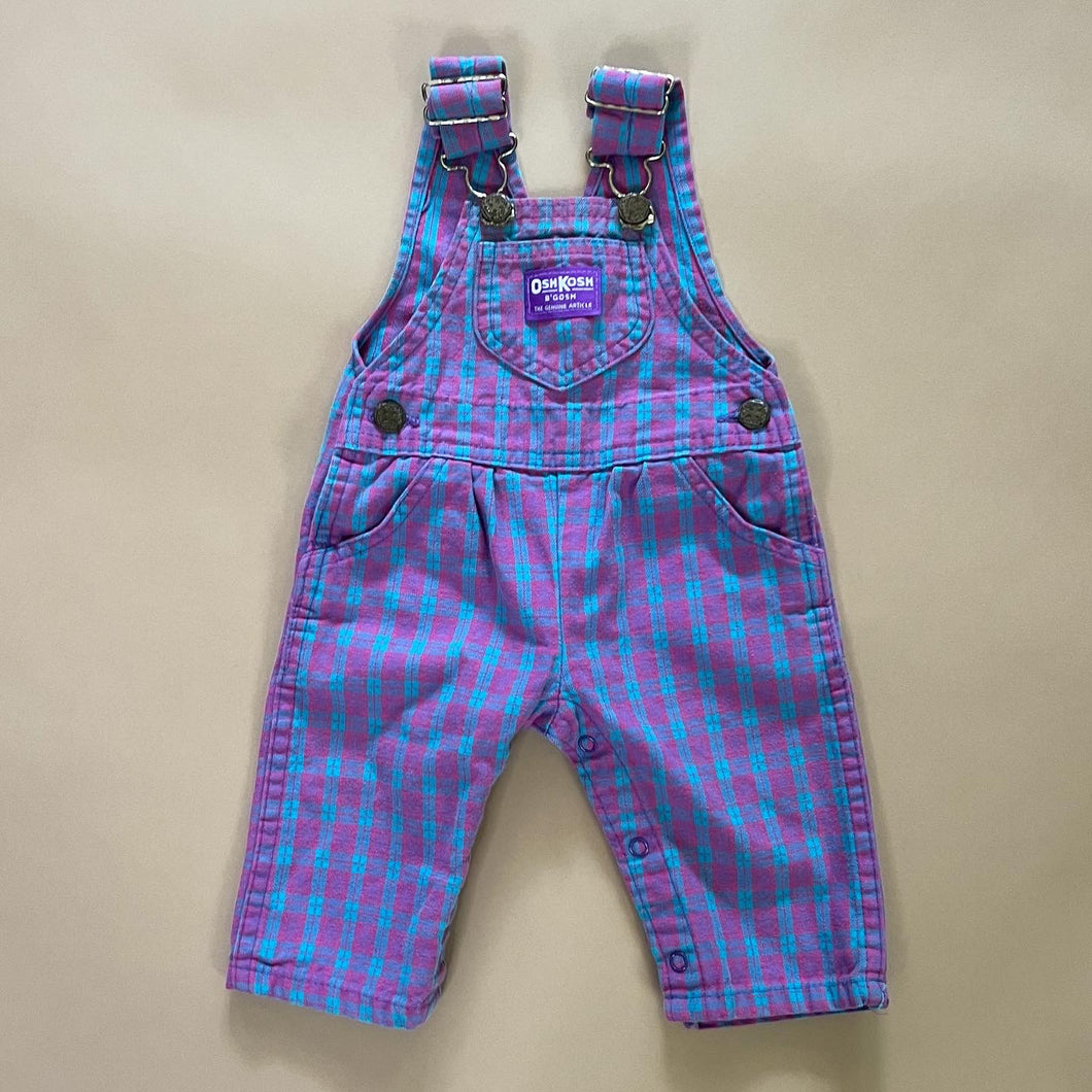 Vintage plaid aqua, pink and purple overalls3/6 Months