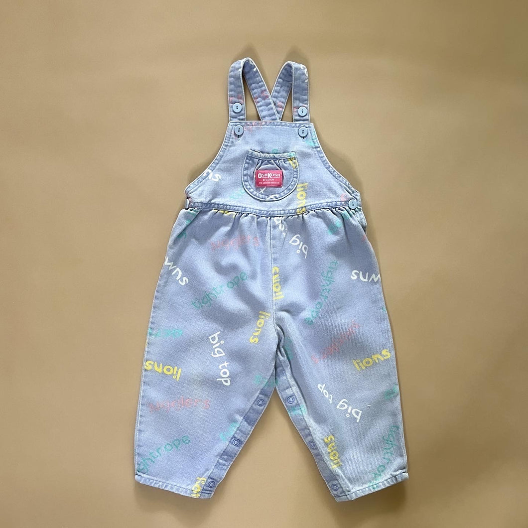 Vintage circus words overalls